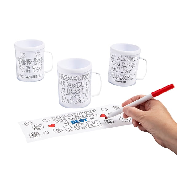 8 oz. Color Your Own Religious Mother's Day BPA-Free Plastic Mugs - 12 Count