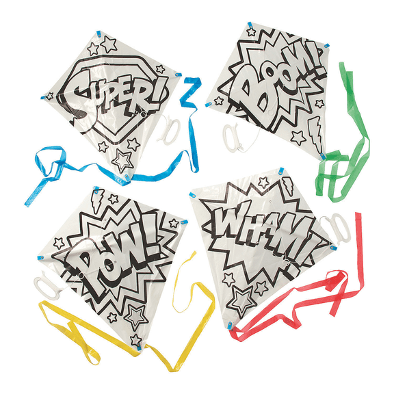 Color Your Own Superhero Kites - Craft Kits - 12 Pieces