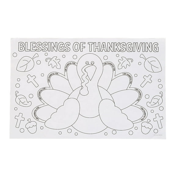 Color Your Own Thankful For Placemats, Craft Kits, Thanksgiving, 12 Pieces
