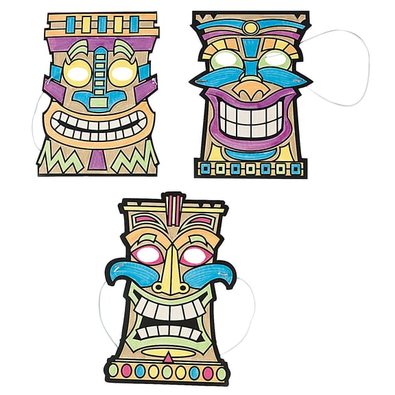 Color Your Own Tiki Mask - Craft Kits - 12 Pieces