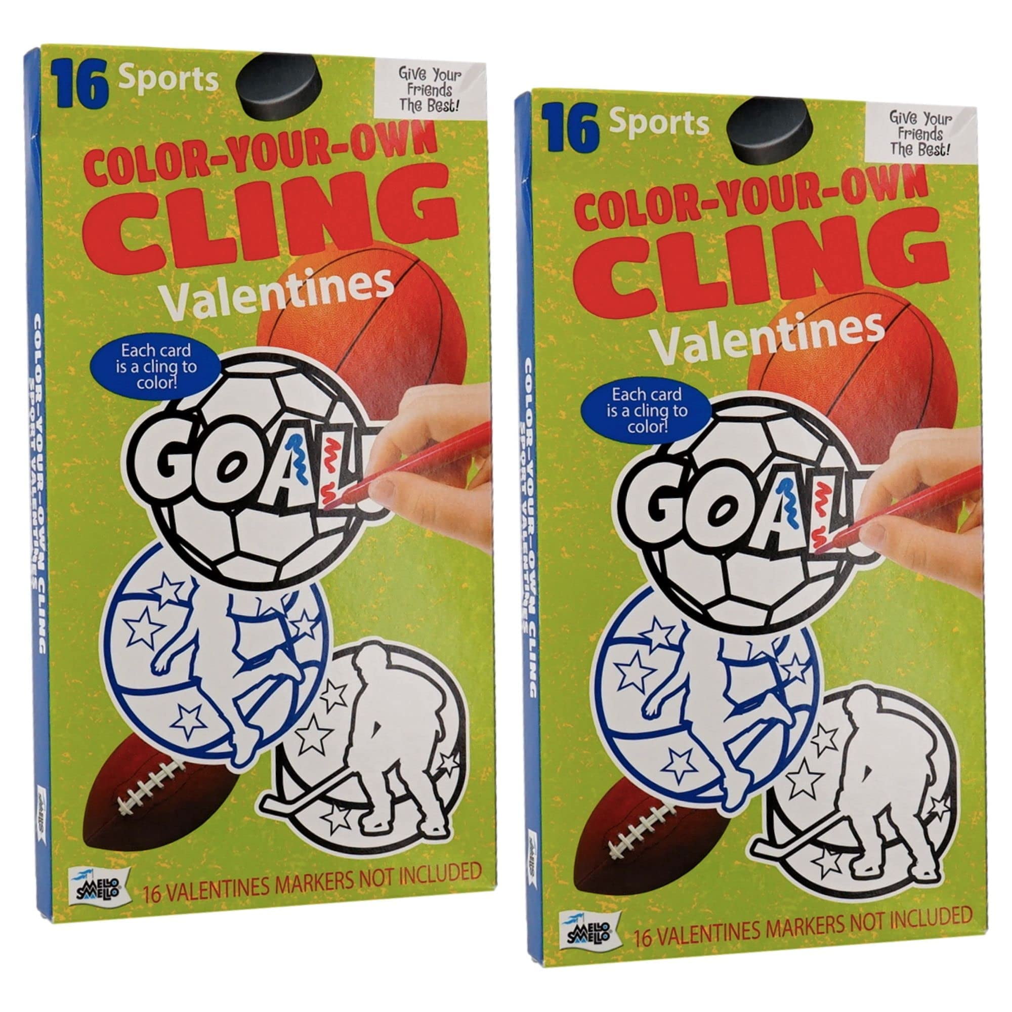 Color Your Own Window Cling Sports Valentines Cards for Kids (2 Pack, 32 Total) 4 Different Designs Classroom Valentine Gift Exchange