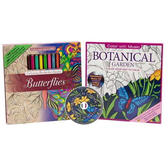 Color Your Way to Calm Adult Coloring Book Set Butterflies & Botanical Garden