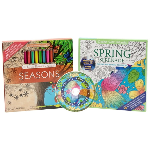 Color Your Way to Calm Adult Coloring Book Set with 24 Colored Pencils & CD