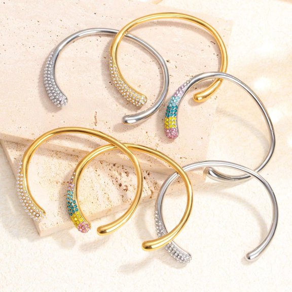 Color Zirconium Full Diamond Advanced Stainless Steel Casting Wristband Bracelet
