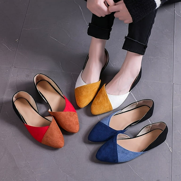 Color block Pointed Toe Slip on Flat Shoes For Women Commuter