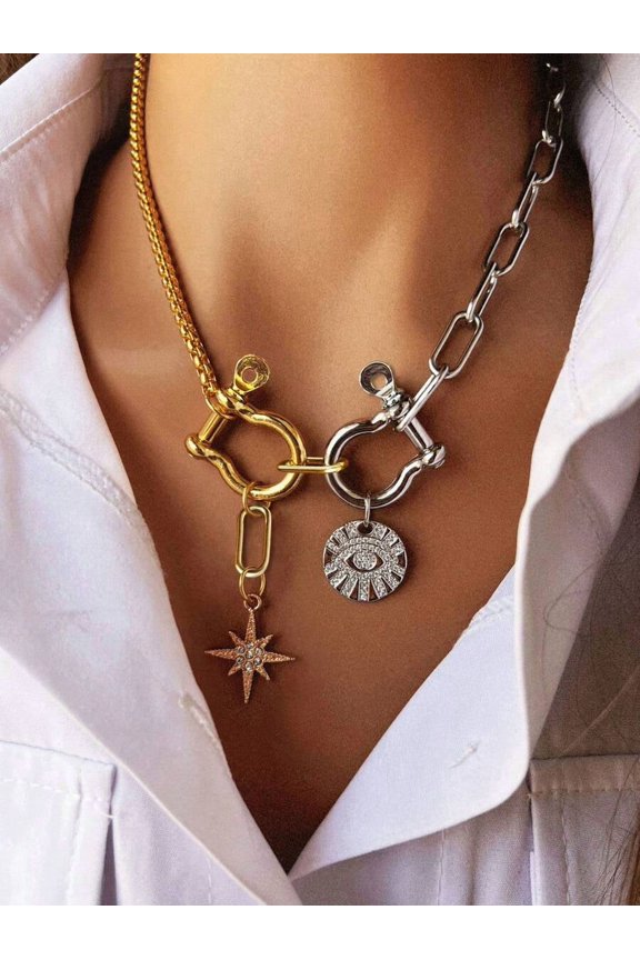 Color blocked Silver Devil DD6157 Necklace With Evil Eye And Star Charms