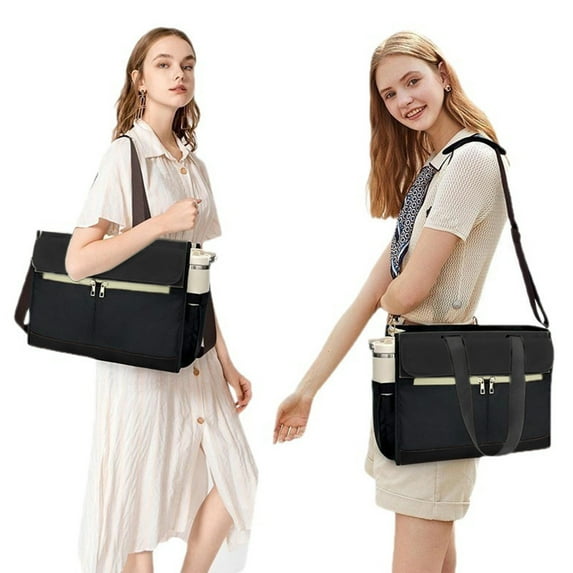 Color blocked women's multifunctional handbag 15.6-inch laptop bag, insulated bento lunch bag, commuting picnic dual-use handbag