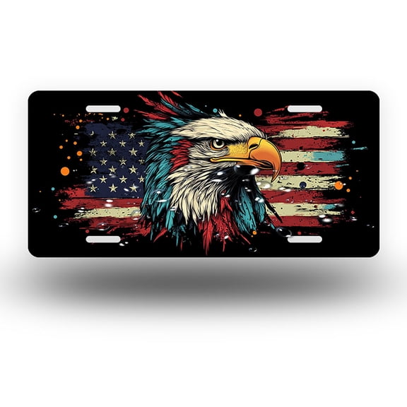 Color burst Eagle Head Front License Plate, Metal License Plate, Funny Standard Plates Personalized Novelty Decorative For Men/Women/Boys/Girls Car 6×12 Inch