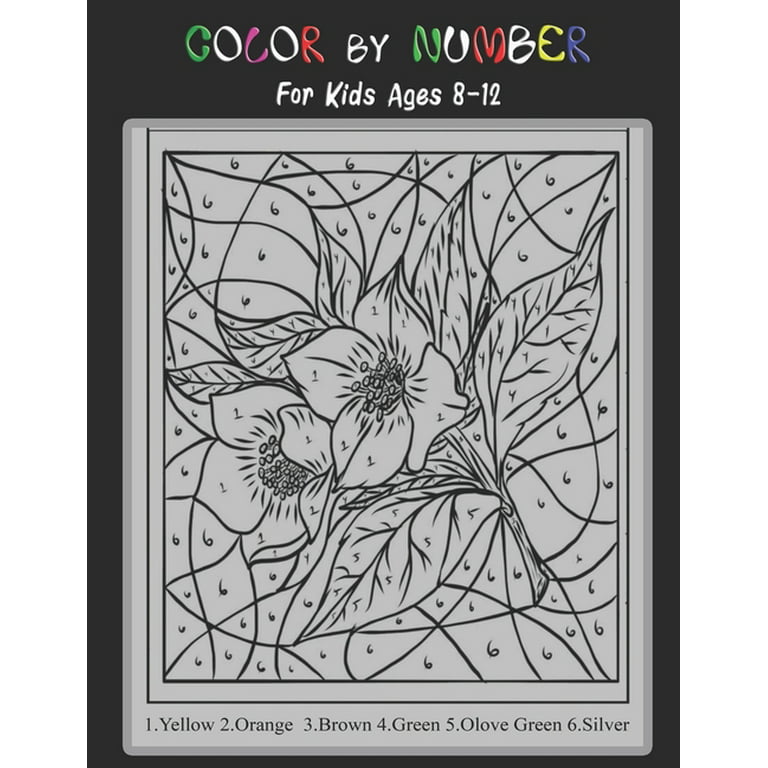 Flowers Color by number for kids ages 8-12: Flower color by number