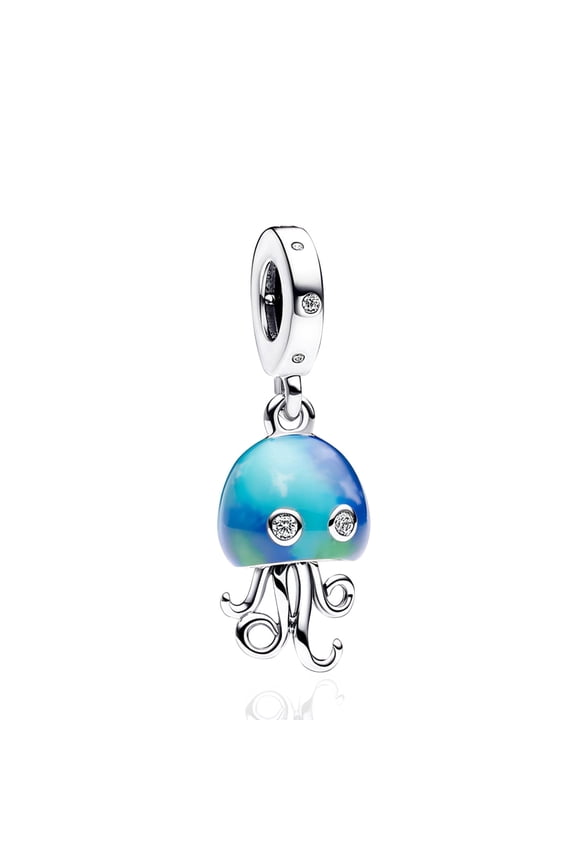 925 Sterling Silver Clear Jellyfish Dangle Charms Women Bracelet Charm