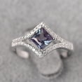 thumbnail image 1 of Color changing alexandrite proposal ring silver princess cut kite setting June birthstone ring, 1 of 3