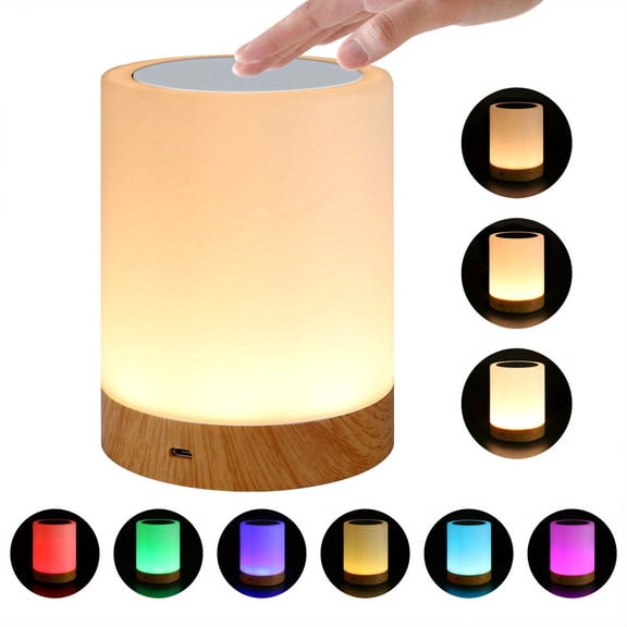 Color-changing and dimmable touch-sensitive night light | Small touch-controlled table lamp, perfect for bedrooms and bedside tables, features colorful ambient lighting and USB charging.