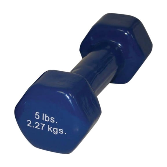 Color-coded vinyl-coated iron dumbbell, blue, 5 lb, 1 each