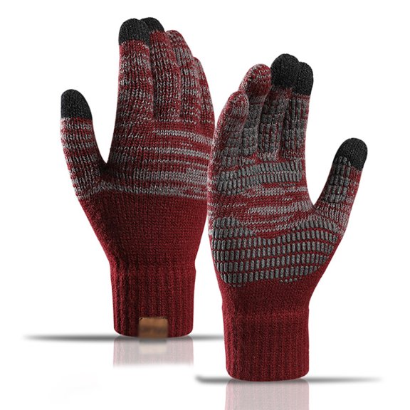Color contrast offset touch screen thermal gloves Knitted gloves Men's autumn and winter plush gloves