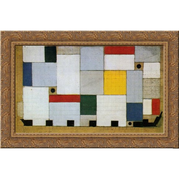 Color design for the ceiling of the Cafe Brasserie 24x16 Gold Ornate Wood Framed Canvas Art by Theo van Doesburg