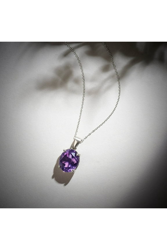 5.00 Carat Amethyst Pendant Necklace for Women Sterling Silver with 18" Chain