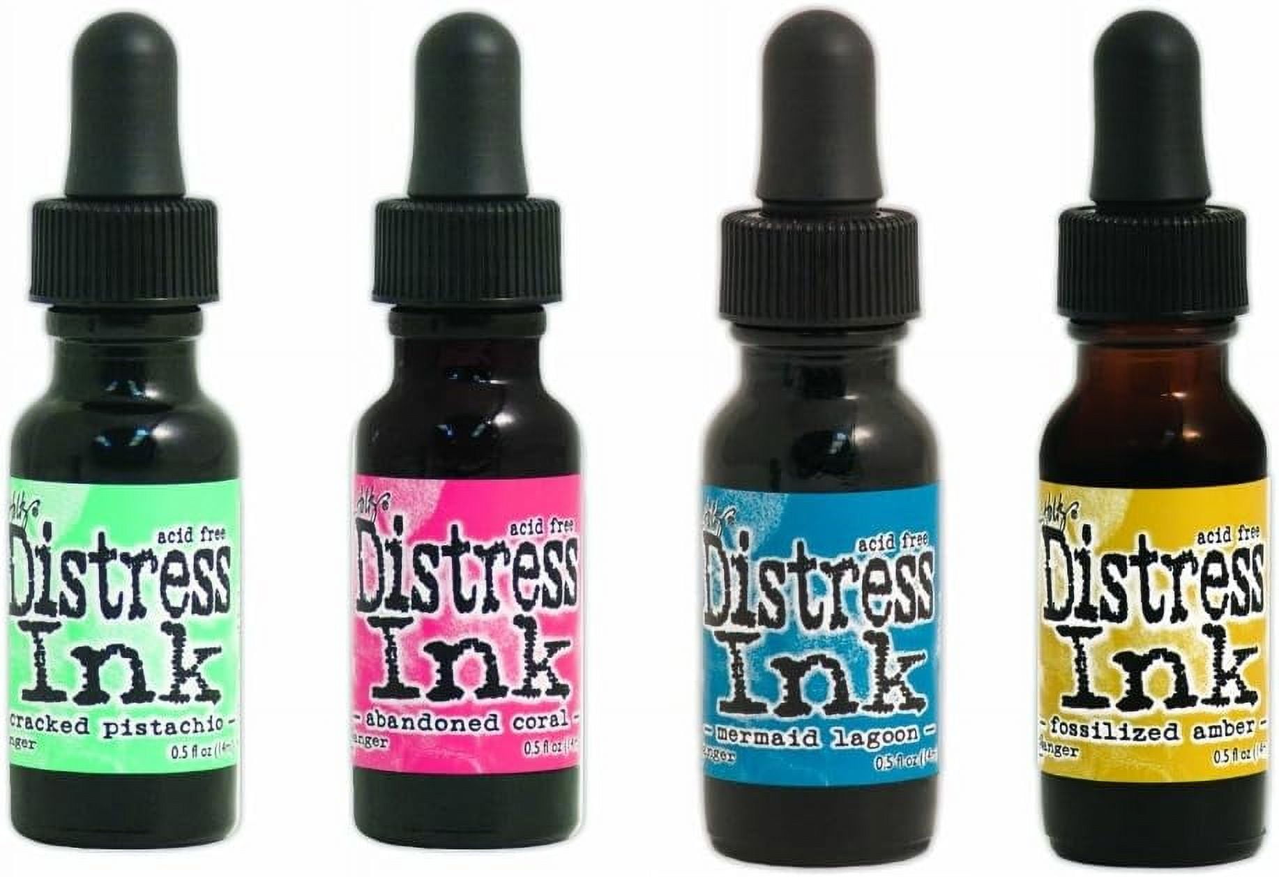 Tim Holtz Distress Ink Pad Bundle #1 - Cracked Pistachio, Abandoned Coral, Mermaid Lagoon, Fossilized Amber