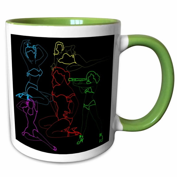 Color silhouettes of elegant sexy women on black. Funny joyful décor 15oz Two-Tone Green Mug mug-295060-12