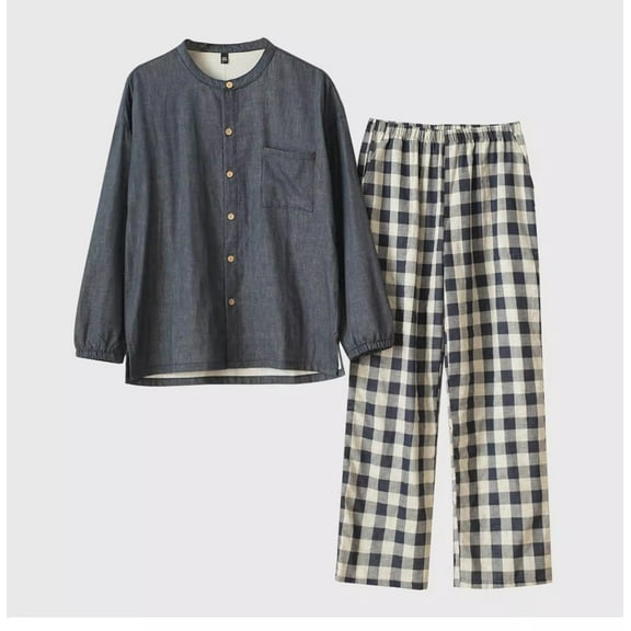 Color spun double-layer pure cotton gauze men's cotton home clothes cardigans, pajamas, sleepwear, daily wear, spring and autumn men's clothing