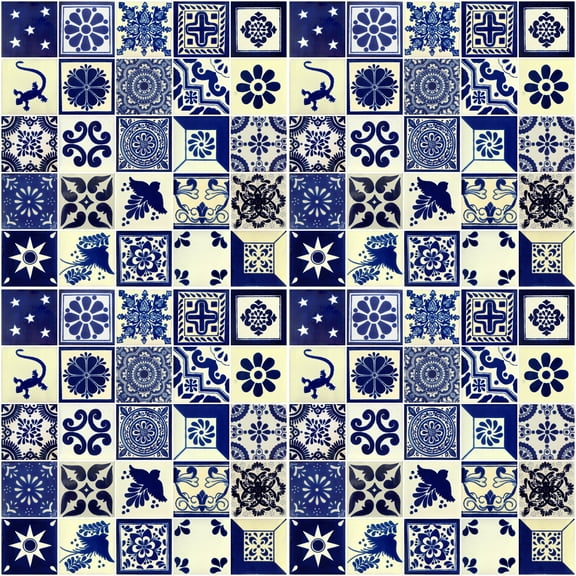 Color y Tradicion 4" x 4" Blue and White Colonial Clay Tiles for Walls 100 Pack
