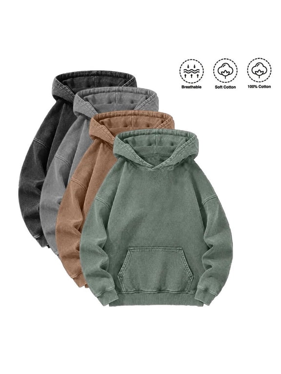 Men's Vintage Acid Wash Hoodie, Oversized Pullover Sweatshirt with Kangaroo Pocket, Retro Streetwear Hooded Top for Fall Winter Daily Wear