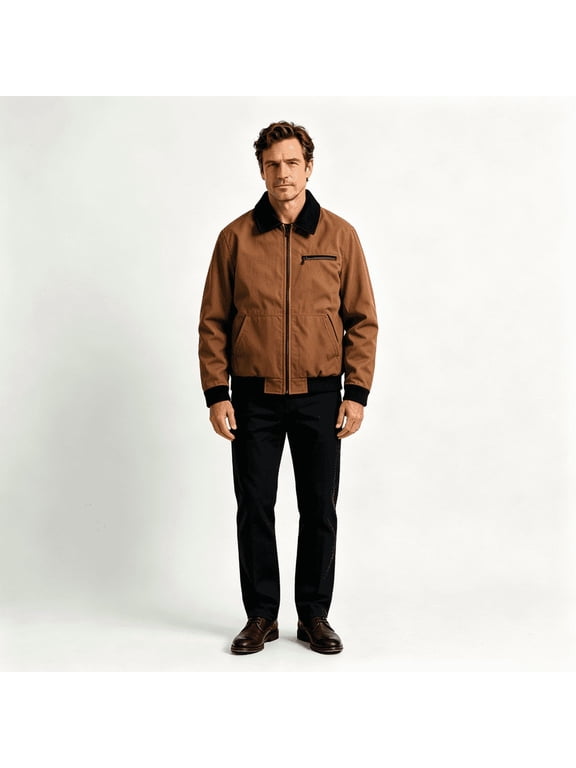 Men's Vintage Detroit Work Jacket, Corduroy Collar Zip Up Canvas Casual Outerwear for Fall