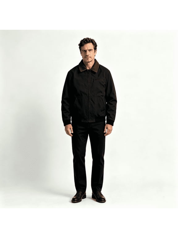 Men's Vintage Detroit Work Jacket, Corduroy Collar Zip Up Canvas Casual Outerwear for Fall