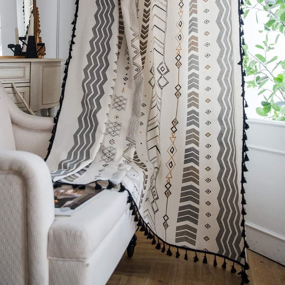 ColorBird Farmhouse Linen Curtains 2 Panels Set, Semi Blackout Curtains 84 inches Long, Stripe Room Darkening Curtains Outdoor Kitchen Window Drapes for Living Room Bedroom Doorways