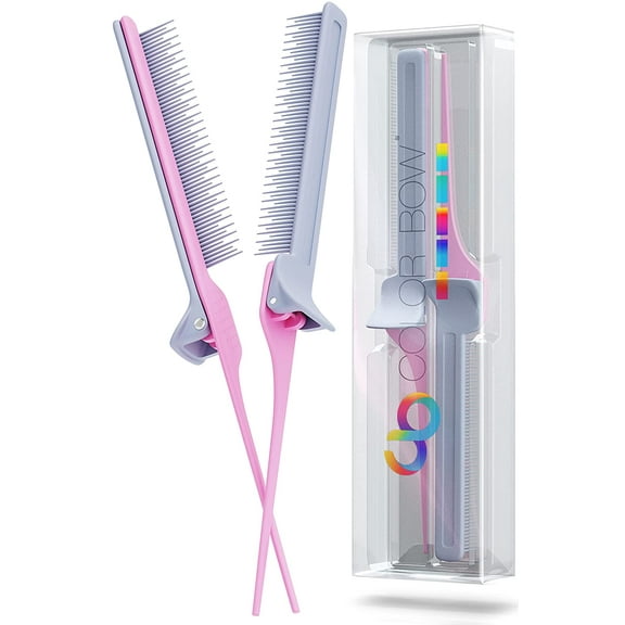 ColorBow® Rat Tail Clip Comb - Pink / Gray - 2 Pack Hair Straightener Comb - Flat Iron Comb - Straightening Comb - Hair Coloring Styling Tools for Highlights Balayage Ombré Trimming Cutting