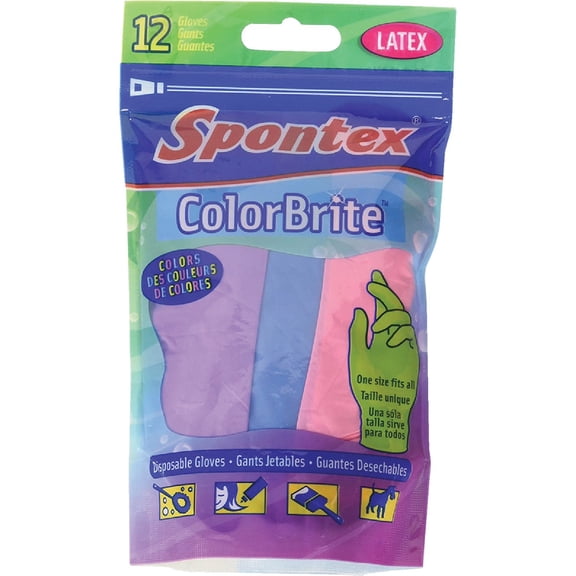 Spontex ColorBrite Latex Gloves - Disposable - One Size