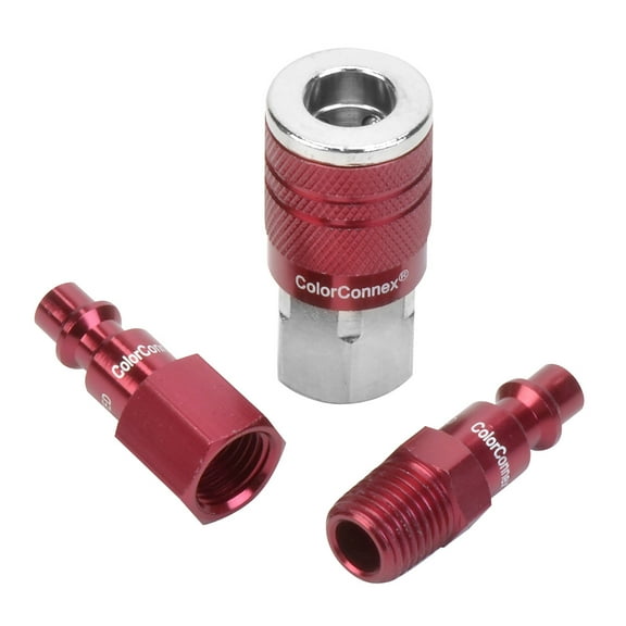 ColorConnex Coupler and Plug Kit, 3-Piece, Type D, 1/4" Body, 1/4" NPT, Red