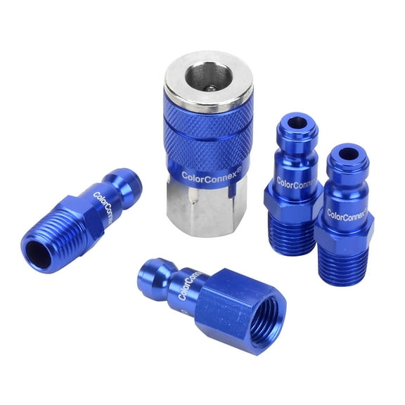 ColorConnex Coupler and Plug Kit, 5-Piece, Type C, 1/4" Body, 1/4" NPT, Blue