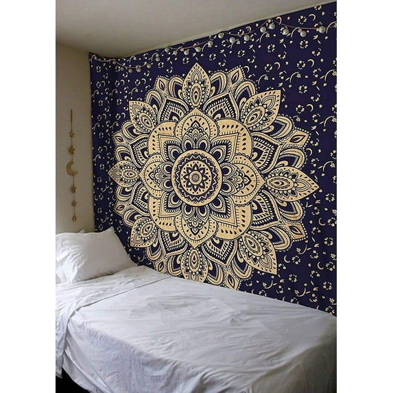 ColorDecor Gold Mandala Tapestry Bedroom Aesthetic - Indie Wall Tapestry Hippie Room Decor - Boho Tapestrys –Trippy Large Tapestry