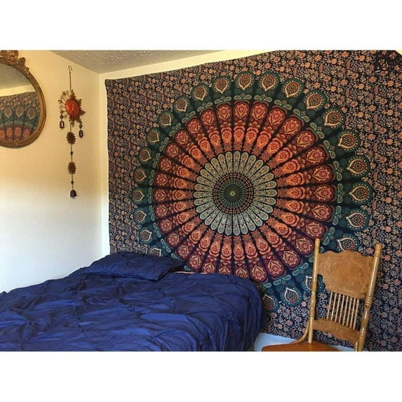ColorDecor Tapestry Psychedelic Hippie Bohoemian Peacock Mandala Wall Decor Wall Hanging Bedsheet Tapestry For Living Room, Home Decor