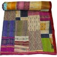 thumbnail image 1 of ColorFull House Handcrafted Silk Patola Kantha Quilt – Reversible, Lightweight Throw Blanket with Traditional Double Ikat Weave and Embroidery Size - ( Double 90" x 108" ), 1 of 5