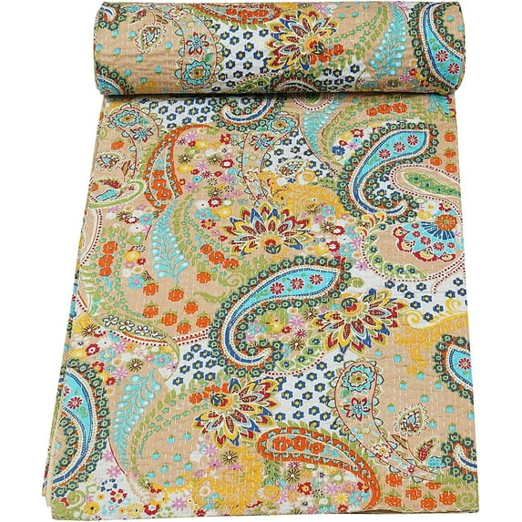 ColorFull House Paisley Print Traditional Designs cotton kantha quilt Size ( King - 108" x 108" )