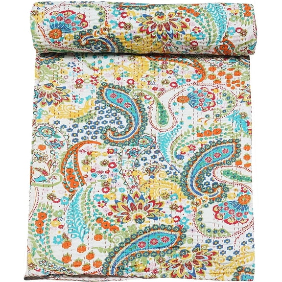 ColorFull House Paisley Print Traditional Designs cotton kantha quilt Size ( King - 108" x 108" )
