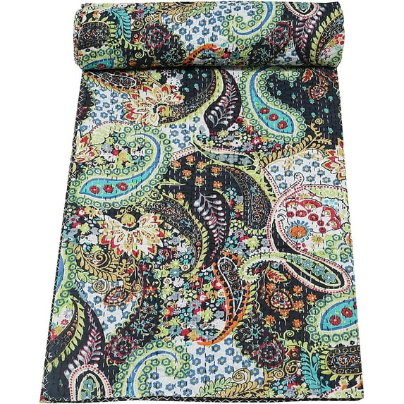 ColorFull House Paisley Print Traditional Designs cotton kantha quilt Size ( Queen - 90" x 108" )