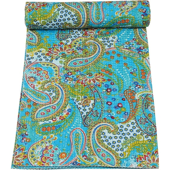 ColorFull House Paisley Print Traditional Designs cotton kantha quilt Size ( Twin - 60" x 90" )