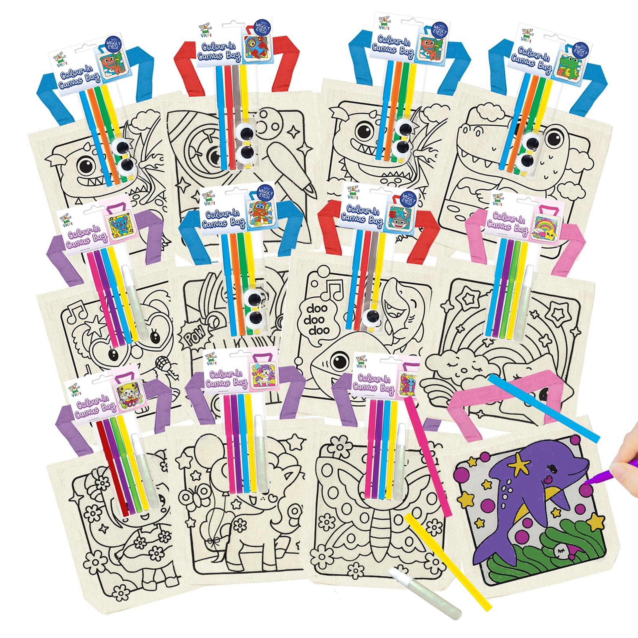 ColorFun Canvas Party Pack - 12-Piece Kids Coloring Goodie Bags for DIY ...