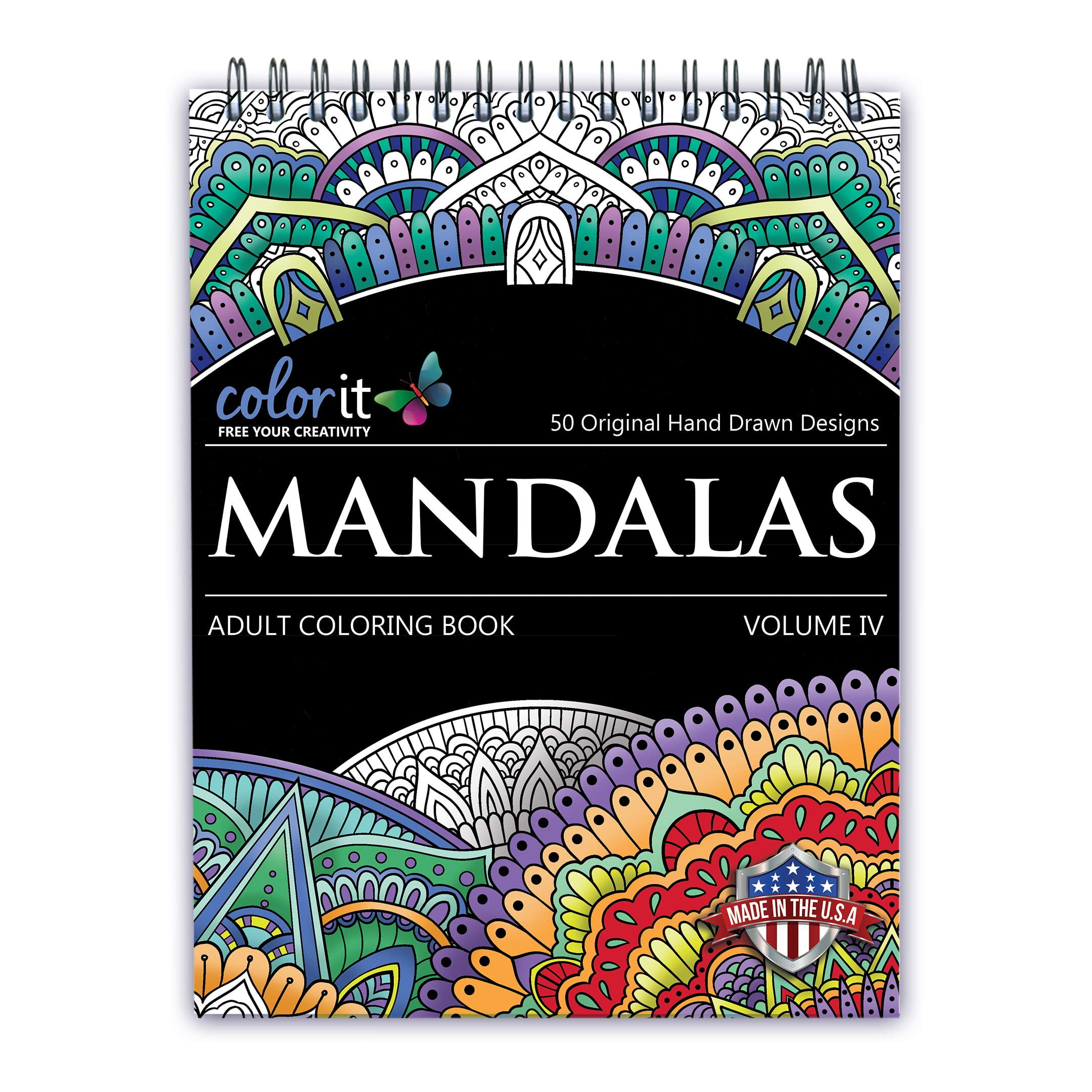 ColorIt Mandalas to Color Volume IV Coloring Book for Adults Relaxation, 50 Single-Sided Designs, Thick Smooth Paper, Spiral Binding, USA Printed, Lay