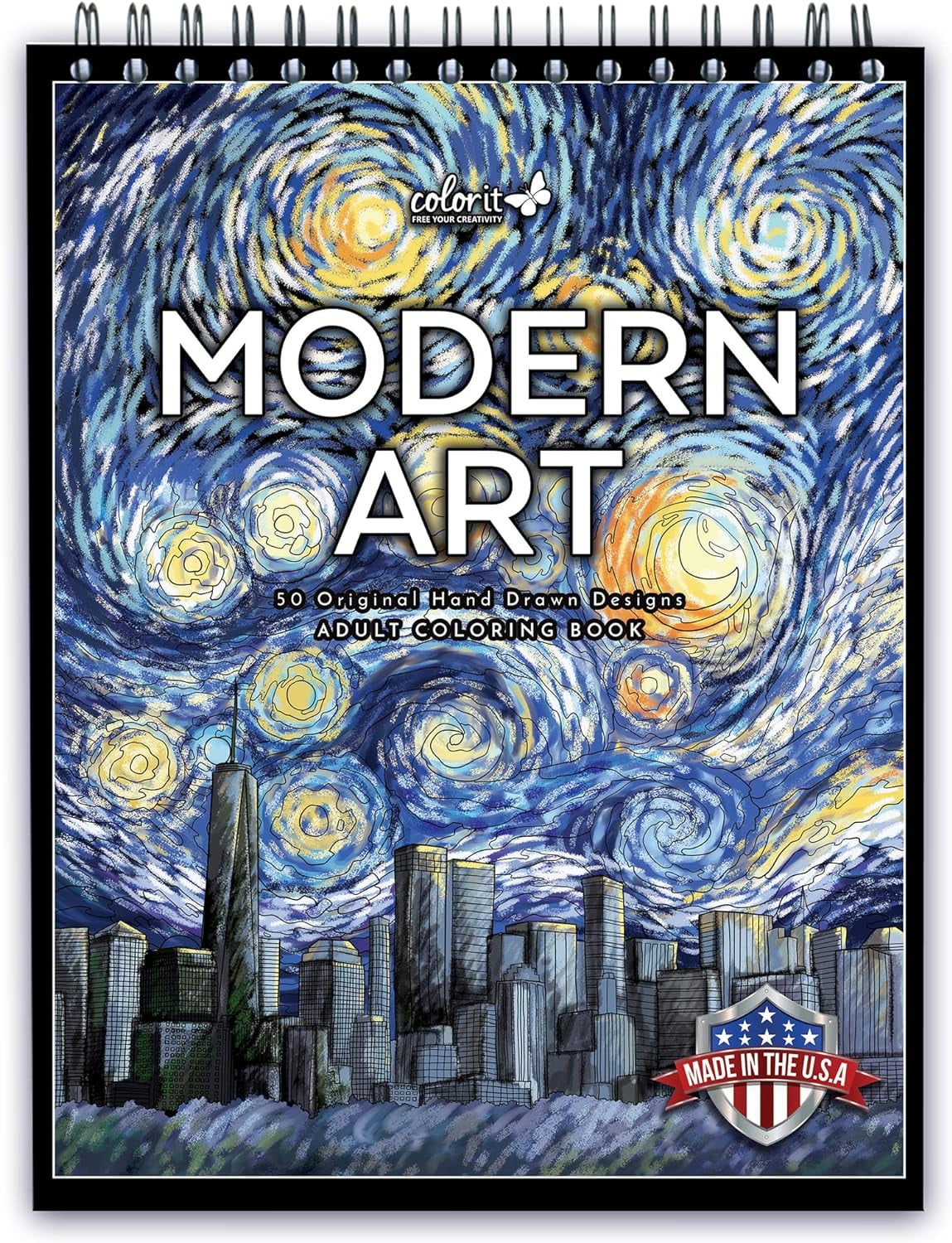 Modern Art Adult Coloring Book with Spiral Binding
