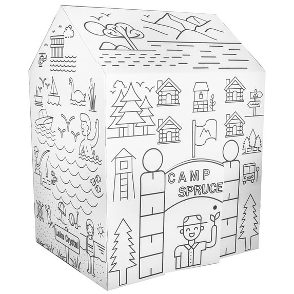 ColorJo “My Camping Adventure” Color Your Own Playhouse - Embrace The Excitement and Joy of Camping at Lakefront by The Mountain., Best Kids Art & Craft for Holiday Season, Perfect Coloring Toy 3+