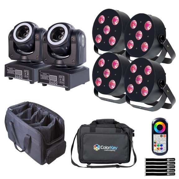 ColorKey CKU-6030 MobilePar HEX 5 Par Light 4-Pack with 2 CKU-5038 Mover Halo Beam Moving Heads Package