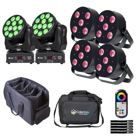 ColorKey CKU-6030 MobilePar HEX 5 Par Light 4-Pack with 2 CKU-5039 Mover Wash HEX 12 Moving Heads Package