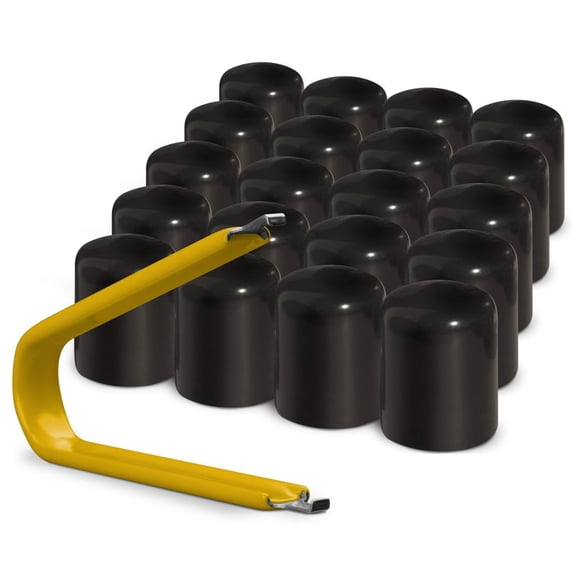 ColorLugs Vinyl Lug Nut Cover | Wheel Lug Nut Cap | Fits 21-23 mm | Includes Deluxe Extractor | Black (Pack of 32)