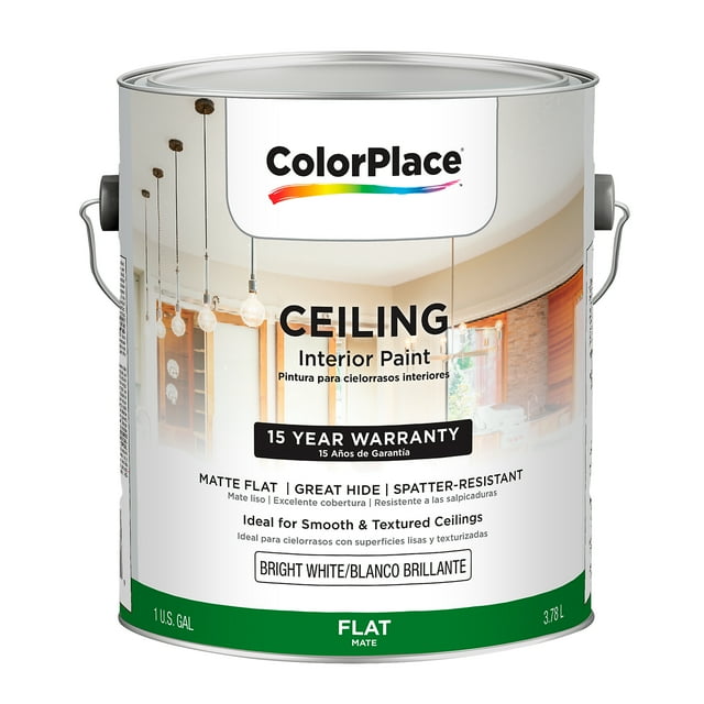ColorPlace Ceiling Interior Paint, Flat, Bright White, 1 Gallon