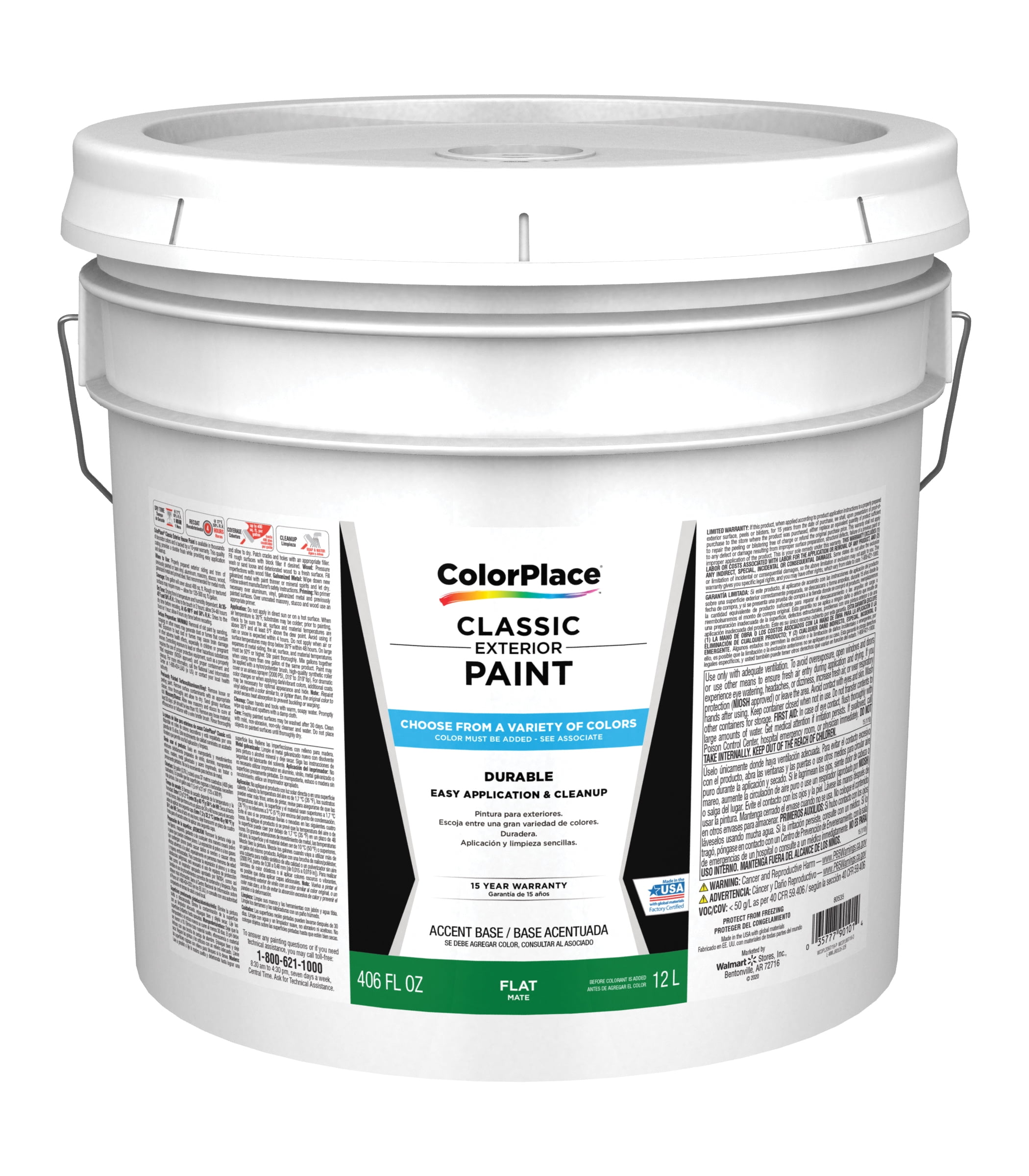 ColorPlace Classic Exterior House Paint, Flat, Accent Base, 3.5 Gallon