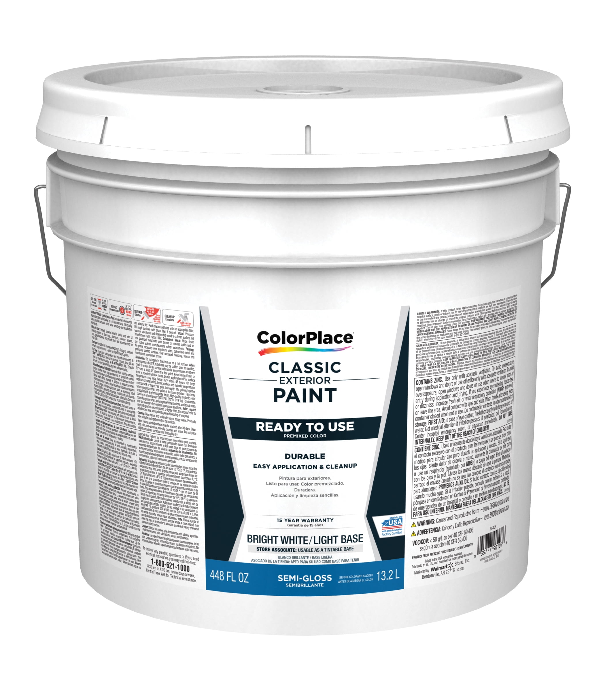 ColorPlace Exterior Latex Paint, White, 1 Gallon, Semi-Gloss