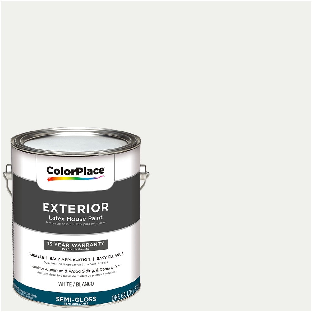 ColorPlace Exterior Latex Paint, White, 1 Gallon, Semi-Gloss